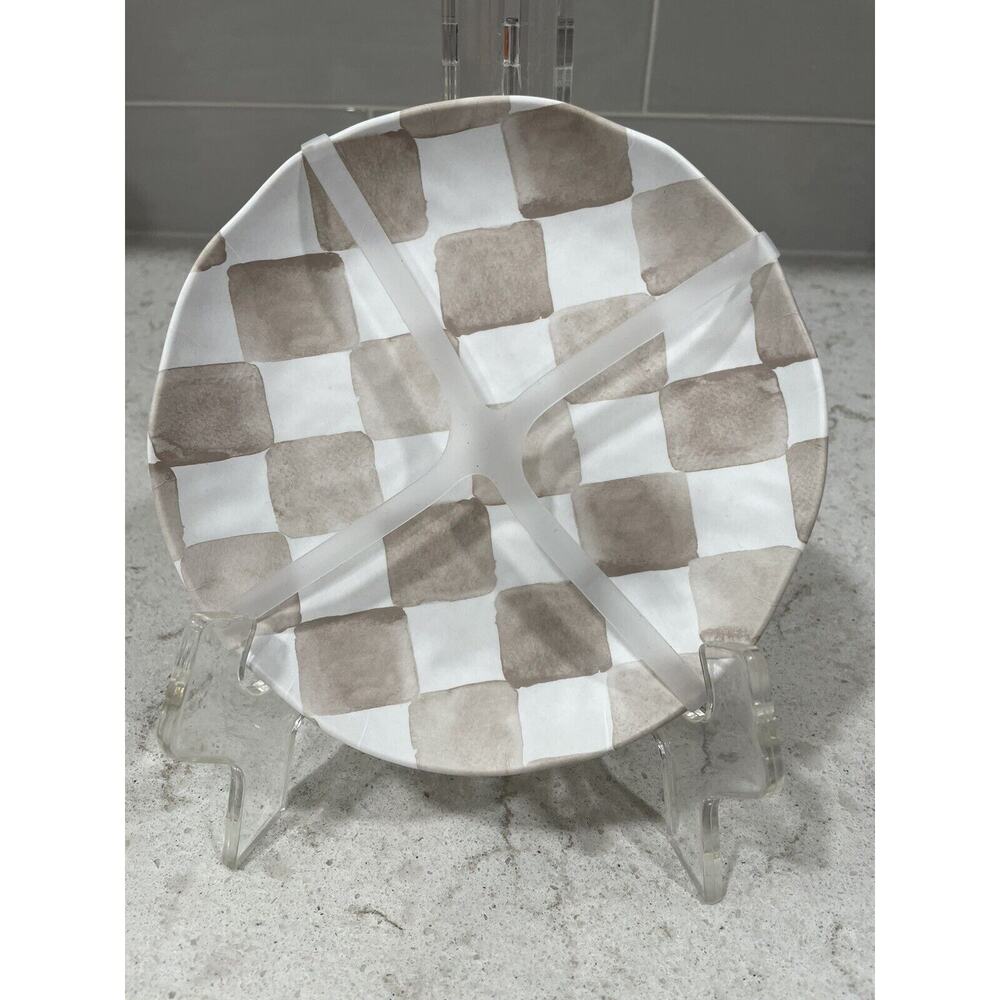 Set 4 Brown CHECKERED 6.5” Appetizer Salad Dessert Snack Plate Plates Melamine